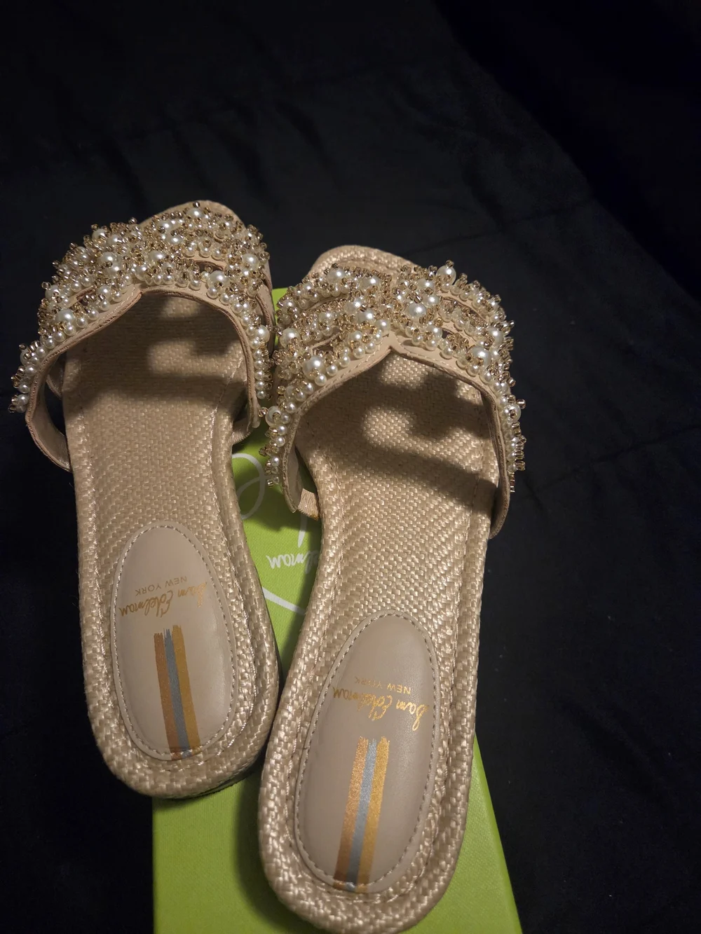 Sam Edelman Gold Pearl & Crystal Embellished Slide Sandals